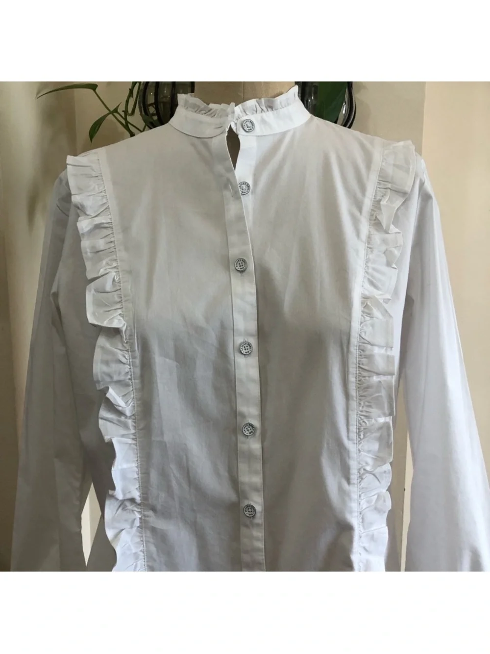 NEW Brooks Brothers Elegant White Ruffled trim collar Cotton/ Stretch Top 8